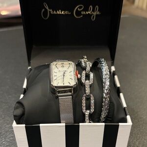 Silver Watch and Bracelet Set